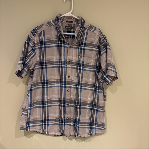 Eddie Bauer Short Sleeve Plaid Button-Down Shirt - Blue & Gray - Picture 6 of 8